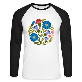 Design floral rond vintage avec un charme intemporel - T-shirt baseball manches longues Homme - blanc/noir - Devant - Nik (191cm)