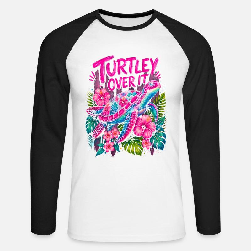 Turtley Over It Cute Turtle Flower - Unisex Baseballshirt langarm - Weiß/Schwarz