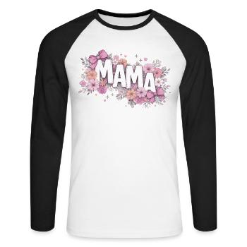 MAMA Pastel Flowers and Pink Bows | Style Chic - Unisex Long Sleeve Baseball T-Shirt - white/black - Front - Nik (191cm)