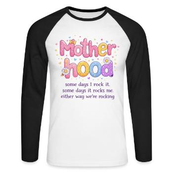 Maternité Rétro Groovy – La Vie de Maman Rock - T-shirt baseball manches longues Homme - blanc/noir - Devant - Nik (191cm)