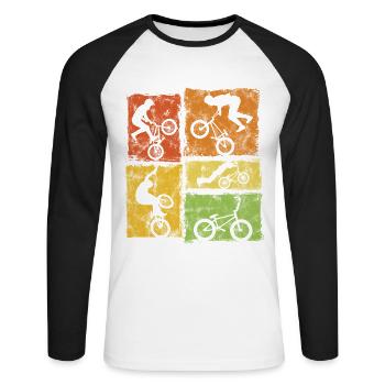 BMX Biker Graphic - Retro Style Stunts - Unisex Long Sleeve Baseball T-Shirt - white/black - Front - Nik (191cm)