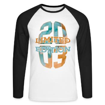 LIMITED EDITION 2003 23 JAHRE 23. GEBURTSTAG - Unisex Baseballshirt langarm - Weiß/Schwarz - Vorne - Nik (191cm)