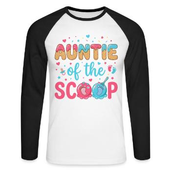 Auntie Of The Scoop Tante Babyparty Eis Design - Unisex Baseballshirt langarm - Weiß/Schwarz - Vorne - Nik (191cm)
