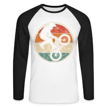 BMX Biker Trick Graphic in Vintage Style - Unisex Long Sleeve Baseball T-Shirt - white/black - Front - Nik (191cm)