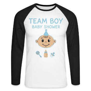 Geschlechterenthüllung Team Junge Babyparty Papa Mama Oma - Unisex Baseballshirt langarm - Weiß/Schwarz - Vorne - Nik (191cm)