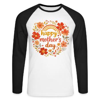 Happy Mother's Day Retro Flower Wreath - Unisex Long Sleeve Baseball T-Shirt - white/black - Front - Nik (191cm)