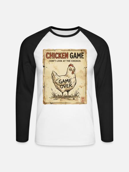 Chicken Game, Feiglingsspiel, Lustiges Huhn - Unisex Baseballshirt langarm - Weiß/Schwarz