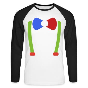 Jartelles, nœud papillon, Clown de Nerd Costume de Carnaval - T-shirt baseball manches longues Homme - blanc/noir - Devant - Nik (191cm)