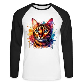 Bengalkatze Motiv - Unisex Baseballshirt langarm - Weiß/Schwarz - Vorne - Nik (191cm)