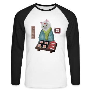 Chef Sushi Cat Cute Japanese Foodie Gift - Unisex Long Sleeve Baseball T-Shirt - white/black - Front - Nik (191cm)