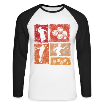 Boccia et joueur de pétanque graphique rétro - T-shirt baseball manches longues Homme - blanc/noir - Devant - Nik (191cm)