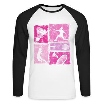 Les mouvements du badminton dans un style vintage avec le badminton - T-shirt baseball manches longues Homme - blanc/noir - Devant - Nik (191cm)
