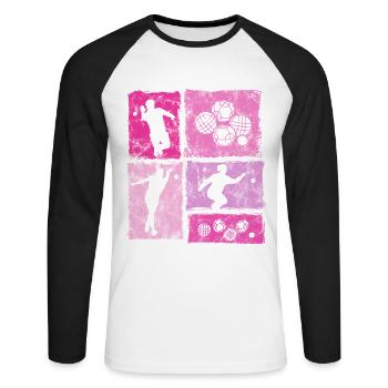 Boccia Und Petanque Spieler Grafik Retro-Stil - Unisex Baseballshirt langarm - Weiß/Schwarz - Vorne - Nik (191cm)