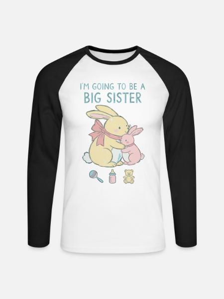 Kønsafsløring babyshower storesøsterbaby - Langærmet herre-baseballshirt - hvid/sort