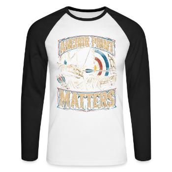 Bogenschießen Bogenschütze Anchor Point Matters - Unisex Baseballshirt langarm - Weiß/Schwarz - Vorne - Nik (191cm)
