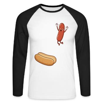 Hot Dog, Würstchen, BBQ, Grillen, Griller - Unisex Baseballshirt langarm - Weiß/Schwarz - Vorne - Nik (191cm)