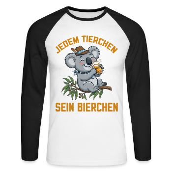 Jedem Tierchen sein Bierchen Koala Bär trinkt Bier - Unisex Baseballshirt langarm - Weiß/Schwarz - Vorne - Nik (191cm)