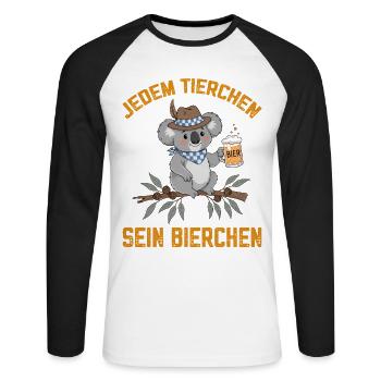 Jedem Tierchen sein Bierchen Koala Bär trinkt Bier - Unisex Baseballshirt langarm - Weiß/Schwarz - Vorne - Nik (191cm)