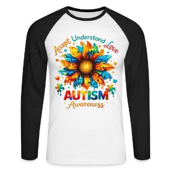 Autismus-Sonnenblumen-Bewusstsein | Buntes Geschenk - Unisex Baseballshirt langarm - Weiß/Schwarz - Vorne - Nik (191cm)