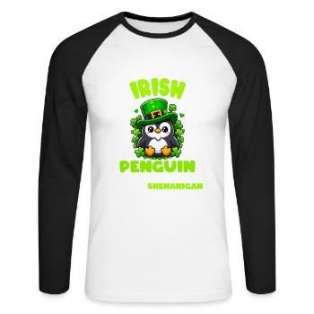 Irish shenanigan penguin - Unisex Long Sleeve Baseball T-Shirt - white/black - Front - Nik (191cm)
