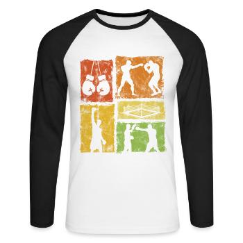 Boxen Retro-Stil Grafik Für Boxprofis - Unisex Baseballshirt langarm - Weiß/Schwarz - Vorne - Nik (191cm)