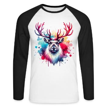 Motif de renne - T-shirt baseball manches longues Homme - blanc/noir - Devant - Nik (191cm)