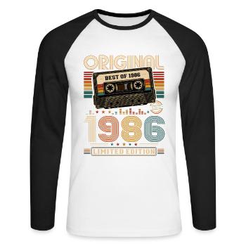 40th Birthday Gift Man Cassette Best of 1986 - Unisex Long Sleeve Baseball T-Shirt - white/black - Front - Nik (191cm)