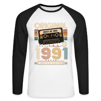 Cassette Gift Man pour le 35e anniversaire Best of 1991 - T-shirt baseball manches longues Homme - blanc/noir - Devant - Nik (191cm)