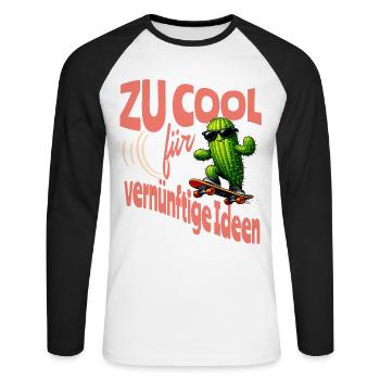 Zu cool für vernünftige Ideen – Kaktus Skateboard - Unisex Baseballshirt langarm - Weiß/Schwarz - Vorne - Nik (191cm)