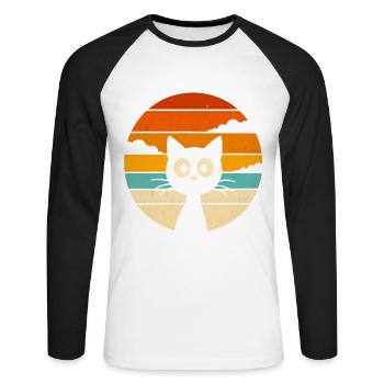 Chat Noir Rétro Sunset - Unisex Long Sleeve Baseball T-Shirt - white/black - Front - Nik (191cm)