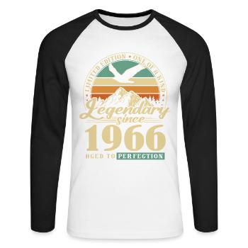 Gift, born in 1966, 60th birthday, 60 years - Unisex Long Sleeve Baseball T-Shirt - white/black - Front - Nik (191cm)