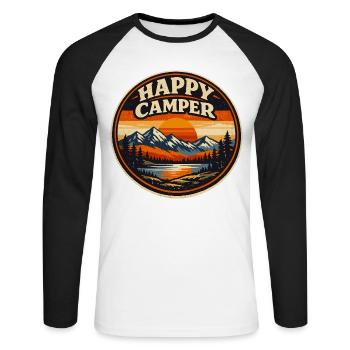 Happy Camper Camping Vintage | Na Hiking Gift - Unisex Baseballshirt langarm - Weiß/Schwarz - Vorne - Nik (191cm)