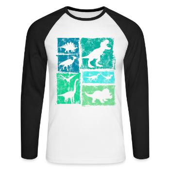 Vintage Dinosaur Types Graphic - Cute Dinos - Unisex Long Sleeve Baseball T-Shirt - white/black - Front - Nik (191cm)