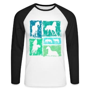 Chevaux Rétro Graphic pour cavaliers et sauteurs - T-shirt baseball manches longues Homme - blanc/noir - Devant - Nik (191cm)