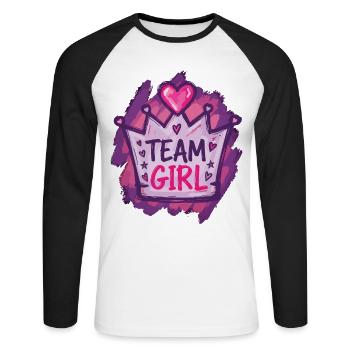 Révélation du sexe : équipe fille baby shower Maman Papa - T-shirt baseball manches longues Homme - blanc/noir - Devant - Nik (191cm)