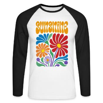 Sunshine Blumen 70er Jahre Retro - Unisex Baseballshirt langarm - Weiß/Schwarz - Vorne - Nik (191cm)