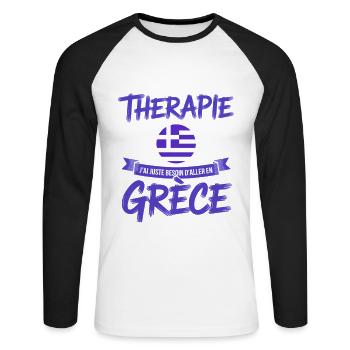 Besoin de Grèce Pas de thérapie - T-shirt baseball manches longues Homme - blanc/noir - Devant - Nik (191cm)