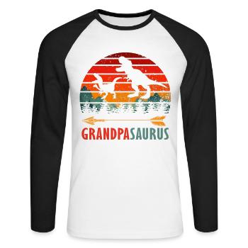 Grandpasaurus Grandpa Dinosaurier lustiges Familiengeschenk - Unisex Baseballshirt langarm - Weiß/Schwarz - Vorne - Nik (191cm)
