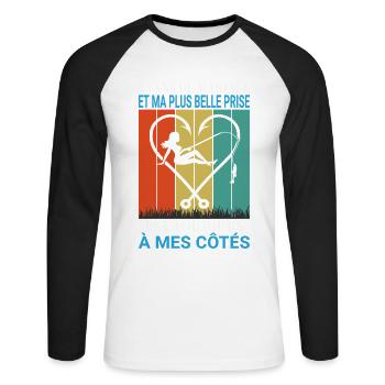 Pêche Pêcheur Cadeau humour personnalisé - T-shirt baseball manches longues Homme - blanc/noir - Devant - Nik (191cm)