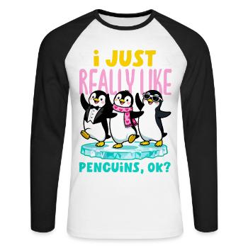 Pingouin mignon - Cadeau pour l’amoureux des manchots - T-shirt baseball manches longues Homme - blanc/noir - Devant - Nik (191cm)