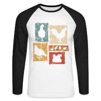 Graphique vintage de poulets pour l’agriculteur et la ferme - T-shirt baseball manches longues Homme - blanc/noir - Devant - Nik (191cm)