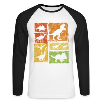 Vintage Dinosaurier Grafik - Unisex Baseballshirt langarm - Weiß/Schwarz - Vorne - Nik (191cm)