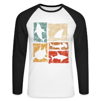 Graphique rétro Shark Perspectives - T-shirt baseball manches longues Homme - blanc/noir - Devant - Nik (191cm)