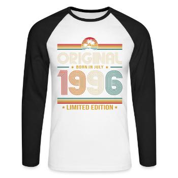 Cadeau pour le 30e anniversaire Millésime de juillet 1996 - T-shirt baseball manches longues Homme - blanc/noir - Devant - Nik (191cm)