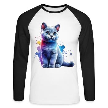 Cadeau du Chat Bleu Russe - T-shirt baseball manches longues Homme - blanc/noir - Devant - Nik (191cm)