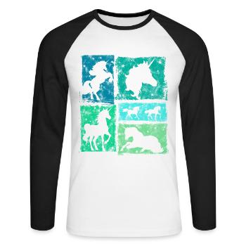 Einhorn in Perspektiven – Retro-Stil Mit Sternen - Unisex Baseballshirt langarm - Weiß/Schwarz - Vorne - Nik (191cm)