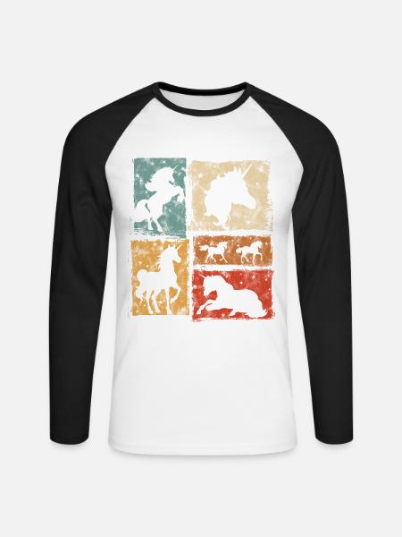 Einhörner in Perspektiven mit Sternen - Unisex Baseballshirt langarm - Weiß/Schwarz
