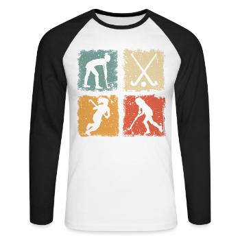 Hockey Field Hockey Retro Graphic For Women Girls - Unisex Long Sleeve Baseball T-Shirt - white/black - Front - Nik (191cm)