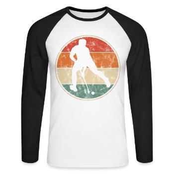 Vintage Hockey Feldhockey Hallenhockey Männer - Unisex Baseballshirt langarm - Weiß/Schwarz - Vorne - Nik (191cm)