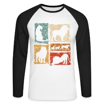 Lion Perspectives Retro Style Graphic - Unisex Long Sleeve Baseball T-Shirt - white/black - Front - Nik (191cm)